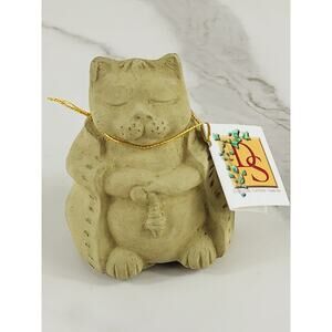 Designer Stone Zen Cat Kitten 3" Garden Art Hand-Made Cast Stone 2005 Vintage